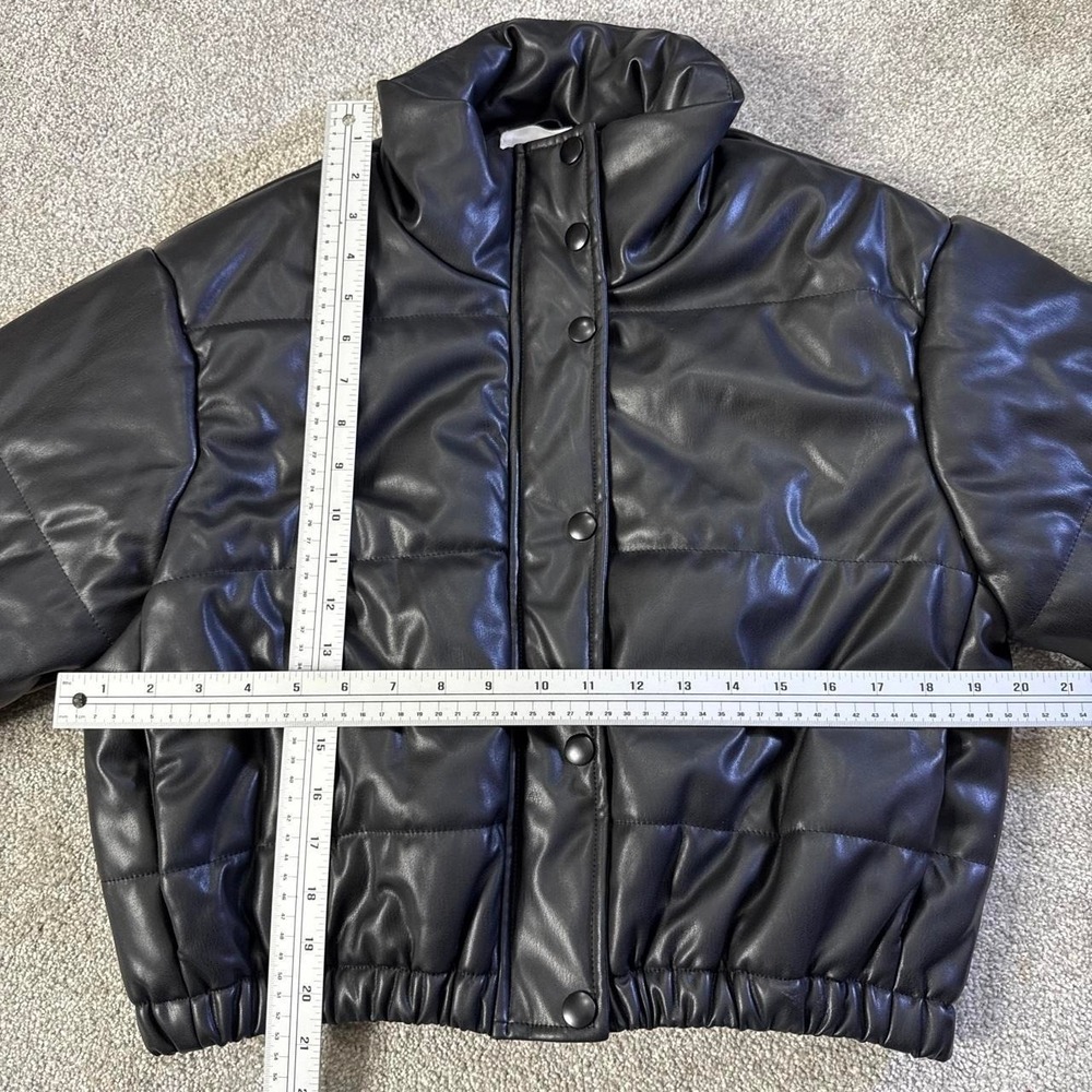 LE Lis Collection Black Faux Leather Puffer Jacket Small Quilted Coat - Picture 7 of 8